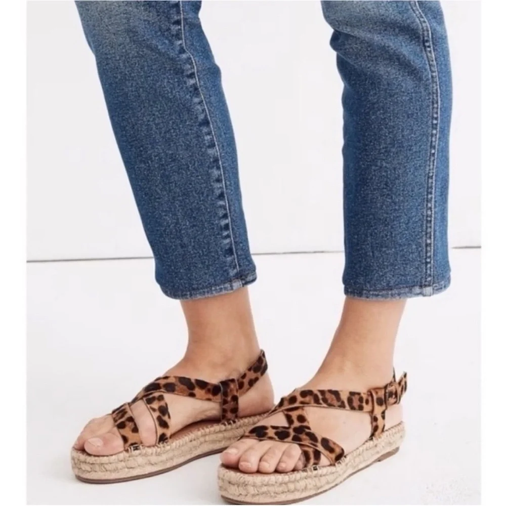 New‎ Madewell Sandals Womens 8.5 Brown Leather Animal Print Beachy Boho Resort